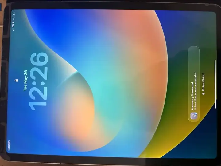 Repaired iPad Pro powered on during final functional testing
