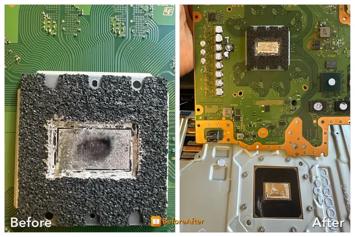 PS5 APU liquid metal application before and after service