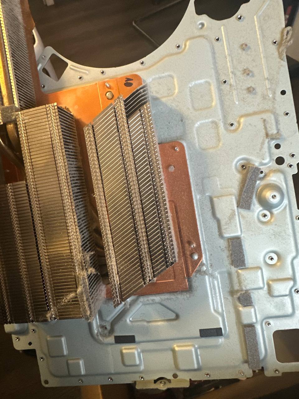 Detailed view of dust buildup on a PlayStation 5 heatsink