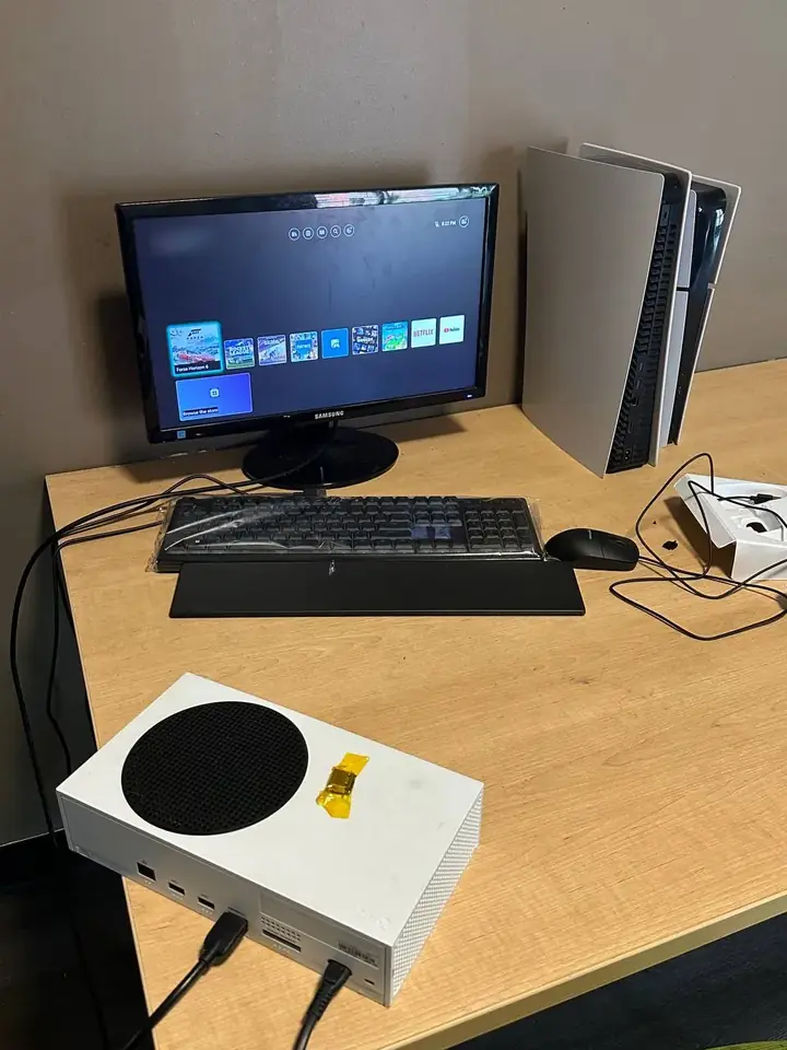 Repaired Xbox Series S powered on at the Home screen during final testing on the FlexRepairs Oshawa bench